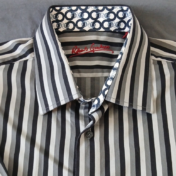 Robert Graham Men's Shirt with Black and Gray Stripes - Picture 1 of 6